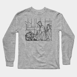 Space Dog and Distracted Boyfriend Meme Line Drawing Long Sleeve T-Shirt